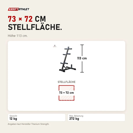 Maßbild Titanium Strength Hantelscheibenständer OPT: Stellfläche 73 × 72 cm, Höhe 113 cm