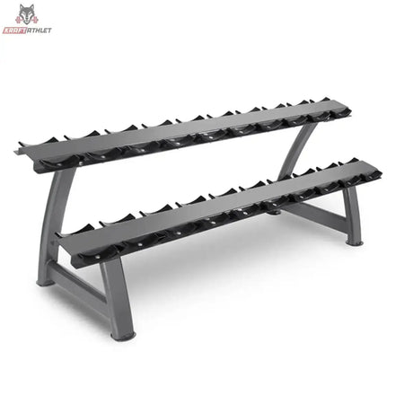 Titanium Strength Hantelständer mit Ablagen 2 Ebenen für 10 Paare in Grau, Schrägansicht mit 20 Hantelmulden
