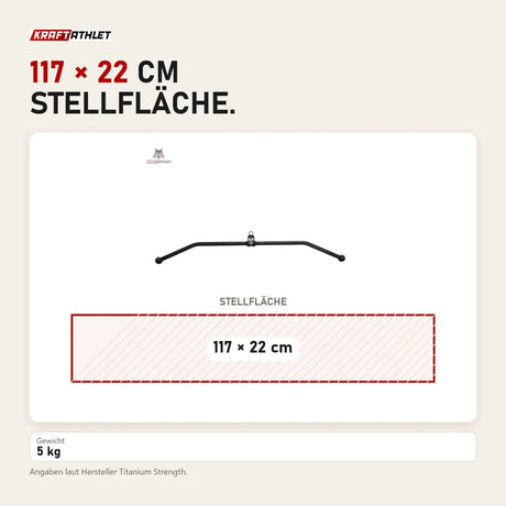 Maßbild Titanium Strength HB01 Breiter Latzug-Griff: Stellfläche 117 × 22 cm