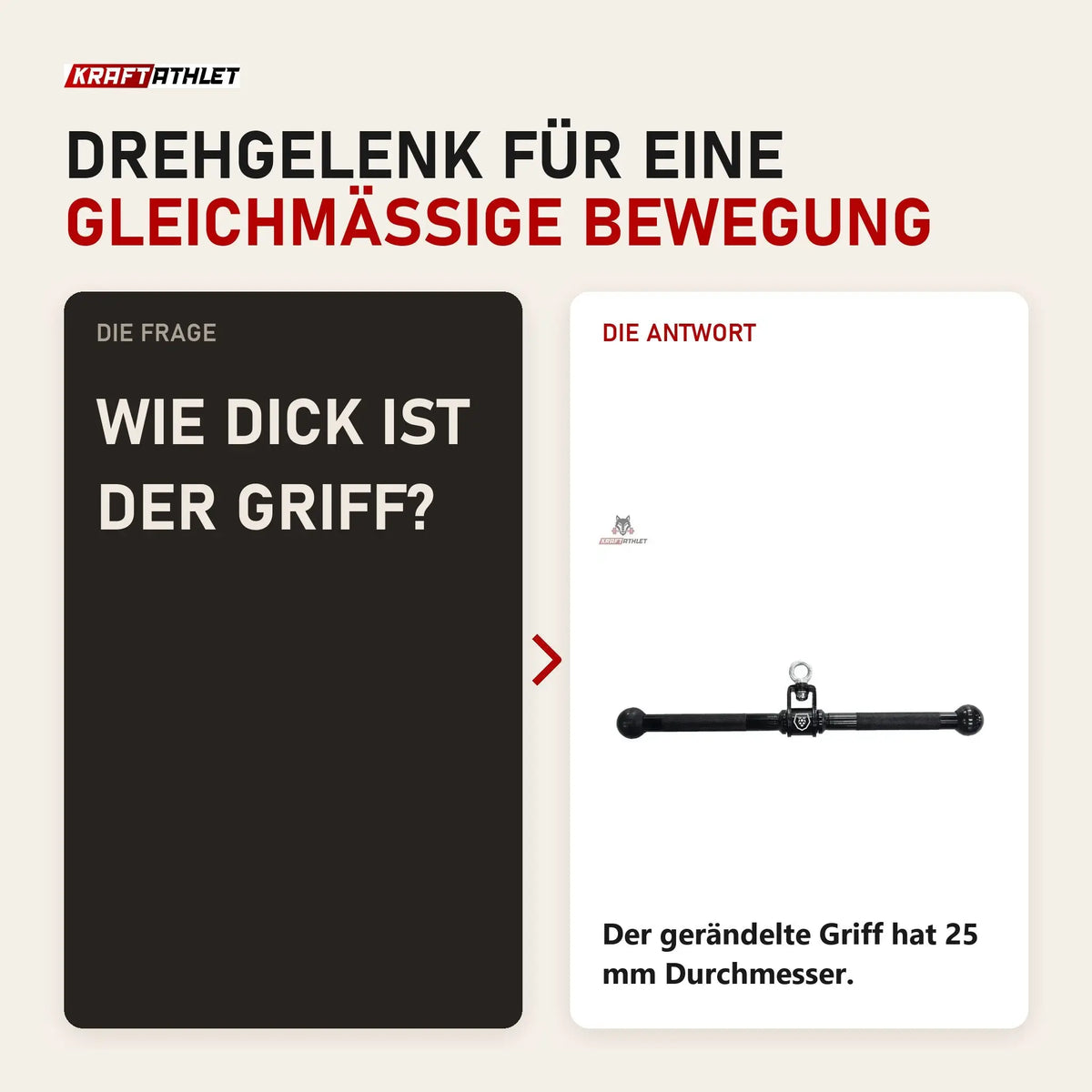 Frage und Antwort zu Titanium Strength HB02 Drehbare Gerade Stange 50 cm: Wie dick ist der Griff?