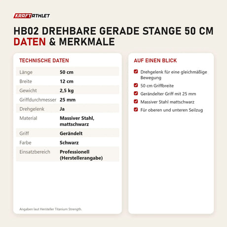 Technische Daten und Merkmale von Titanium Strength HB02 Drehbare Gerade Stange 50 cm als Tabelle