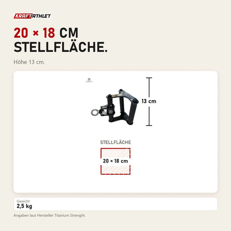 Maßbild Titanium Strength HB04 Drehbare Ruderstange / Klimmzuggriff: Stellfläche 20 × 18 cm, Höhe 13 cm