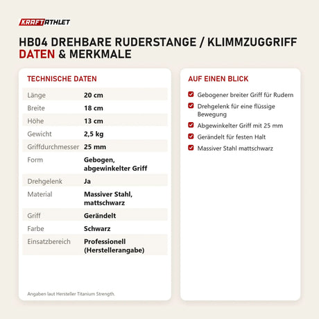 Technische Daten und Merkmale von Titanium Strength HB04 Drehbare Ruderstange / Klimmzuggriff als Tabelle