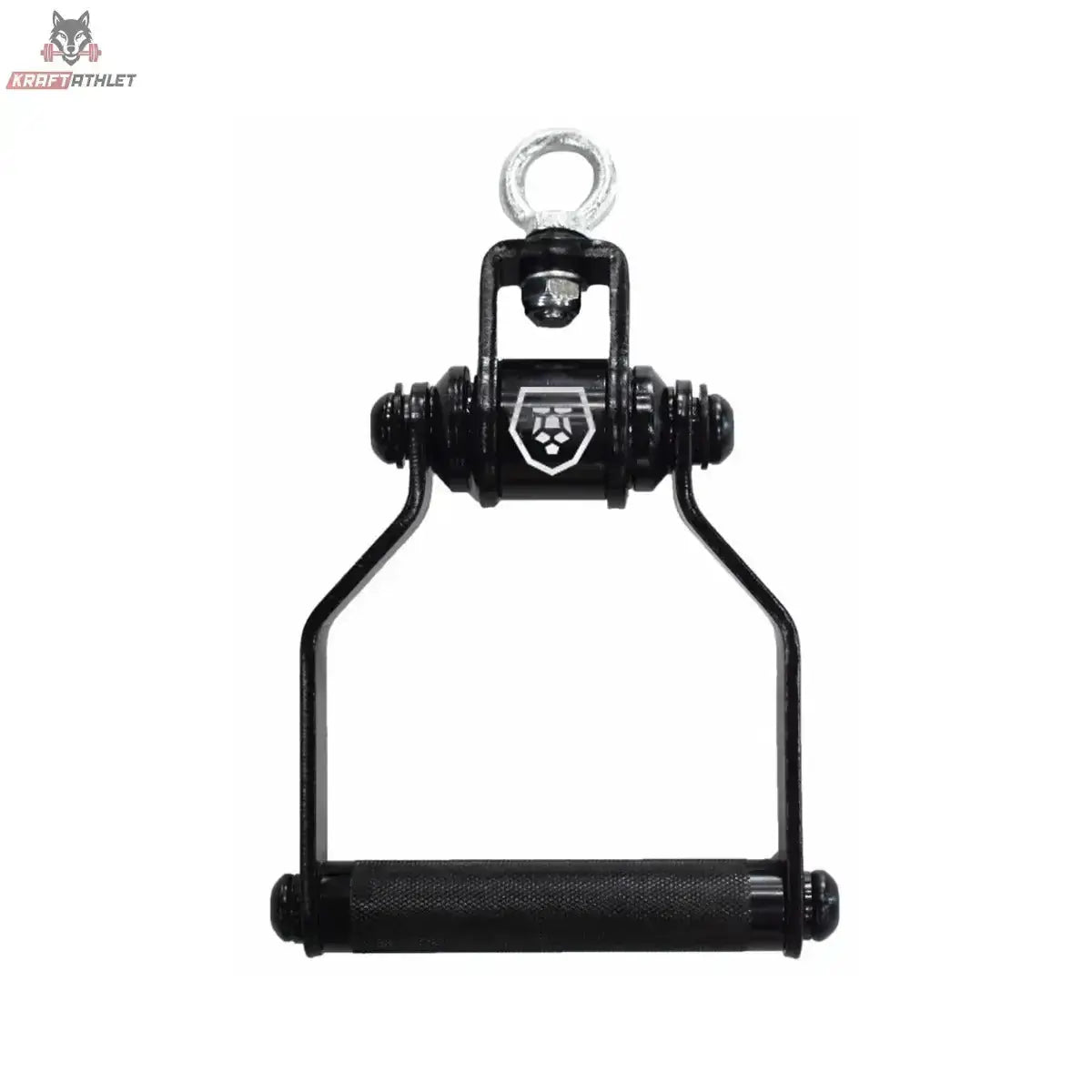 Titanium Strength HB12 Drehbarer D-Griff in Schwarz, Frontansicht mit Drehwirbel und Griffrolle