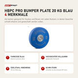 Titanium Strength HBPC Pro Bumper Plate 20 kg blau mit 4 Merkmalen: Farbcode blau, Hochdichter Vollgummi, Edelstahl-Innenring, 60 mm stark