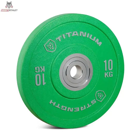 Titanium Strength HBPC Pro Bumper Plate 20 kg blau, Variante 10 kg in Grün, Schrägansicht