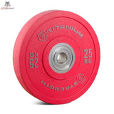 Titanium Strength HBPC Pro Bumper Plate 20 kg blau, Variante 25 kg in Rot, Schrägansicht