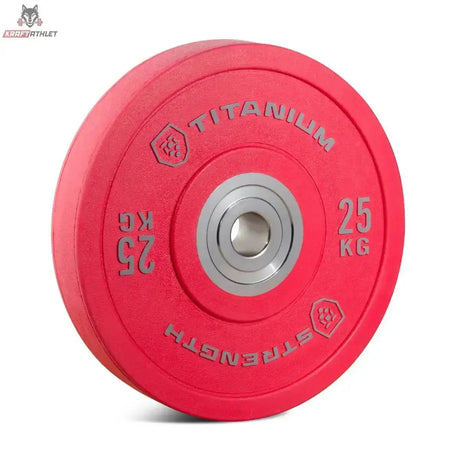 Titanium Strength HBPC Pro Bumper Plate 20 kg blau, Variante 25 kg in Rot, Schrägansicht