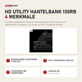 Titanium Strength HD Utility Hantelbank 130RB mit 4 Merkmalen: Rückenlehne 13 Positionen 0° bis 82,5°, Sitz 4 Positionen 0° bis 22,5°, Stahlrohr 3 mm Wandstärke, Lehne 86 cm