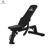 Titanium Strength HD Utility Hantelbank 130RB in Schwarz, Schrägansicht mit angestellter Rückenlehne