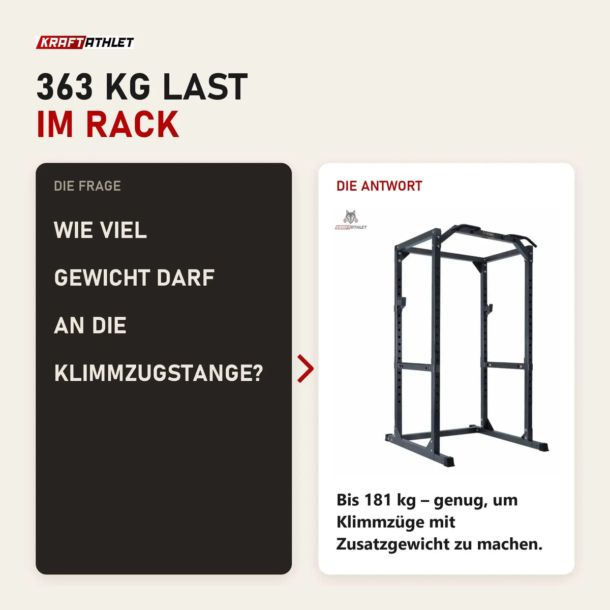 Frage und Antwort zu Titanium Strength Heavy Duty Power Cage 340P: Wie viel Gewicht darf an die Klimmzugstange?