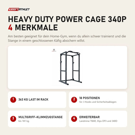 Titanium Strength Heavy Duty Power Cage 340P mit 4 Merkmalen: 363 kg Last im Rack, 18 Positionen, Multigriff-Klimmzugstange, Erweiterbar