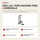 Titanium Strength High Lat / Row Machine PR50 mit 4 Merkmalen: Latzug und Rudern an einer Station, Kabelverhältnis 1:1, Bis 180 kg Scheibenlast, Sitz und Beinfixierung verstellbar