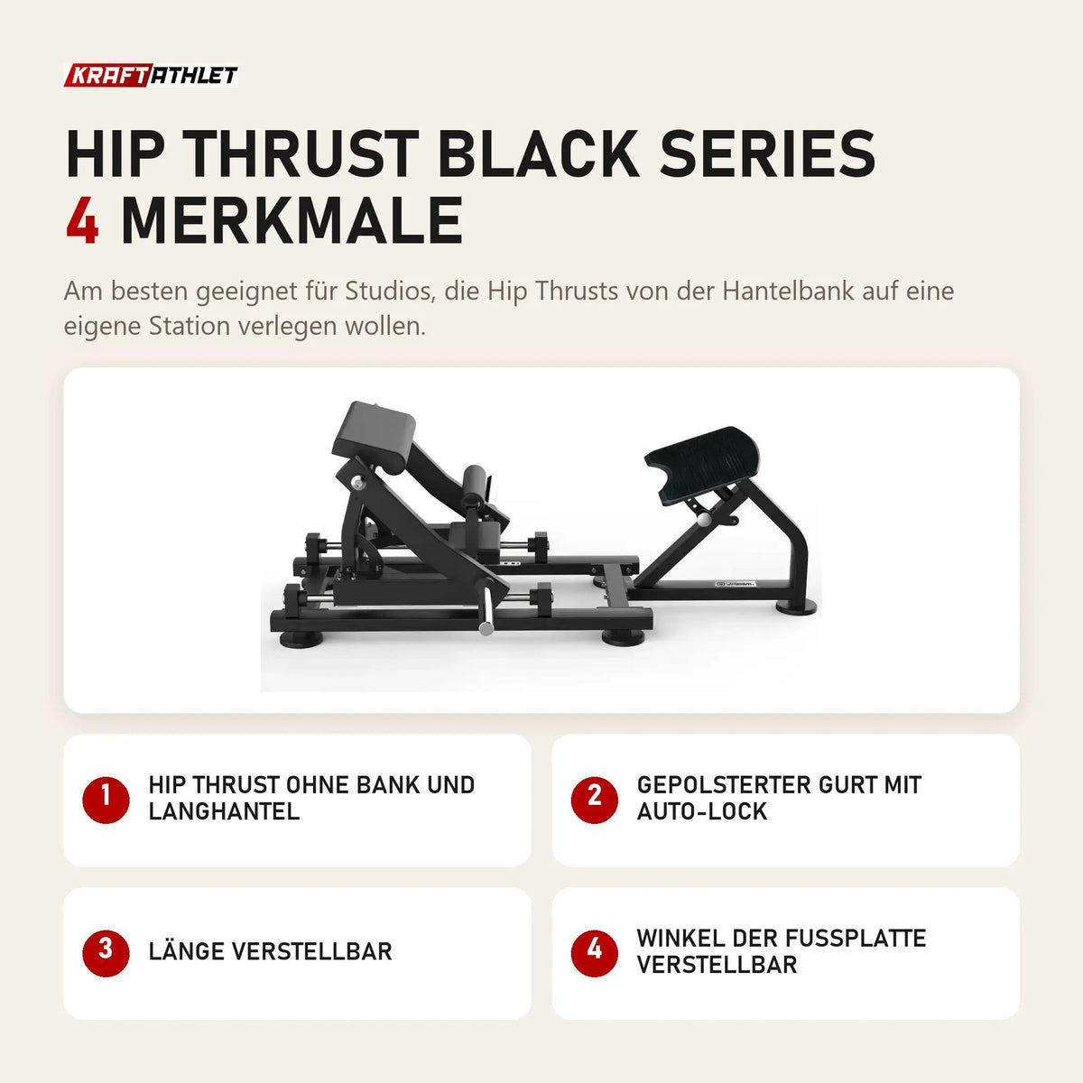 Titanium Strength Hip Thrust Black Series mit 4 Merkmalen: Hip Thrust ohne Bank und Langhantel, Gepolsterter Gurt mit Auto-Lock, Länge verstellbar, Winkel der Fußplatte verstellbar