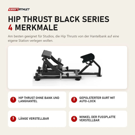 Titanium Strength Hip Thrust Black Series mit 4 Merkmalen: Hip Thrust ohne Bank und Langhantel, Gepolsterter Gurt mit Auto-Lock, Länge verstellbar, Winkel der Fußplatte verstellbar