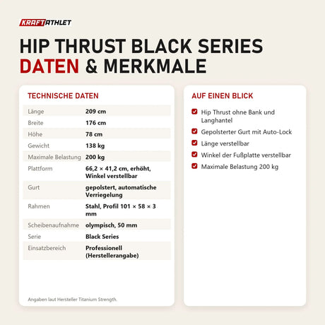 Technische Daten und Merkmale von Titanium Strength Hip Thrust Black Series als Tabelle