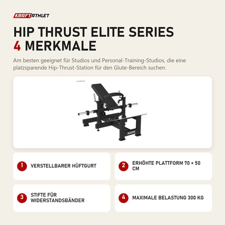 Titanium Strength Hip Thrust Elite Series mit 4 Merkmalen: Verstellbarer Hüftgurt, Erhöhte Plattform 70 × 50 cm, Stifte für Widerstandsbänder, Maximale Belastung 300 kg