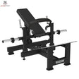 Titanium Strength Hip Thrust Elite Series: Schrägansicht mit Rückenpolster, Hüftpolster und Scheibenhörnern