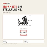 Maßbild Titanium Strength Horizontale Beinpresse Max: Stellfläche 198,9 × 177,1 cm, Höhe 154,5 cm