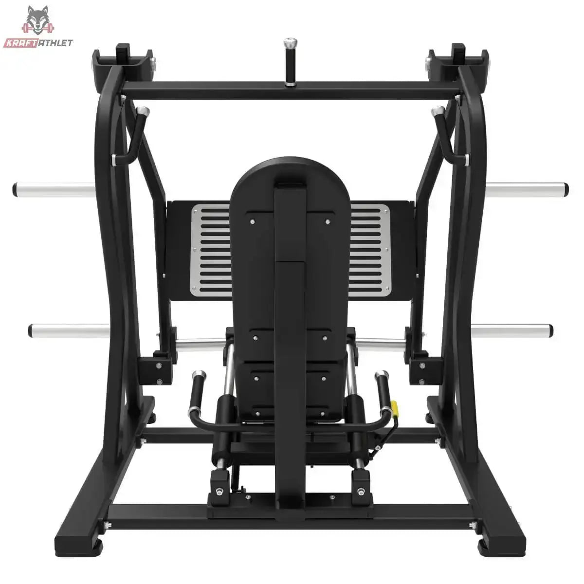 Titanium Strength Horizontale Beinpresse Max in Rückansicht mit Fußplatte und Scheibenaufnahmen
