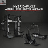Titanium Strength Hybrid-Paket, Übersicht mit Kraftstation, Air Bike und Curved Laufband