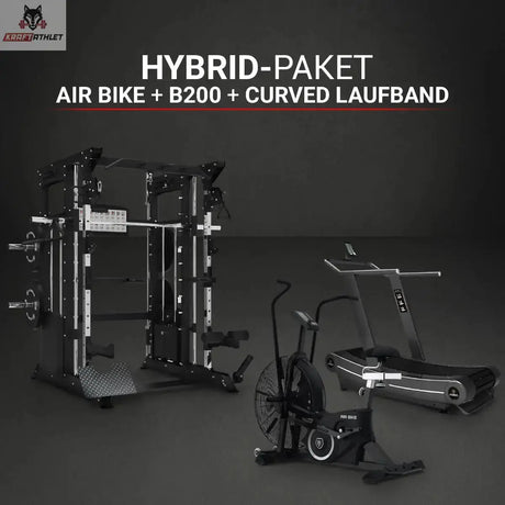Titanium Strength Hybrid-Paket, Übersicht mit Kraftstation, Air Bike und Curved Laufband