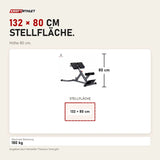 Maßbild Titanium Strength Hyper Extension 45-Grad-Bank BH45: Stellfläche 132 × 80 cm, Höhe 80 cm