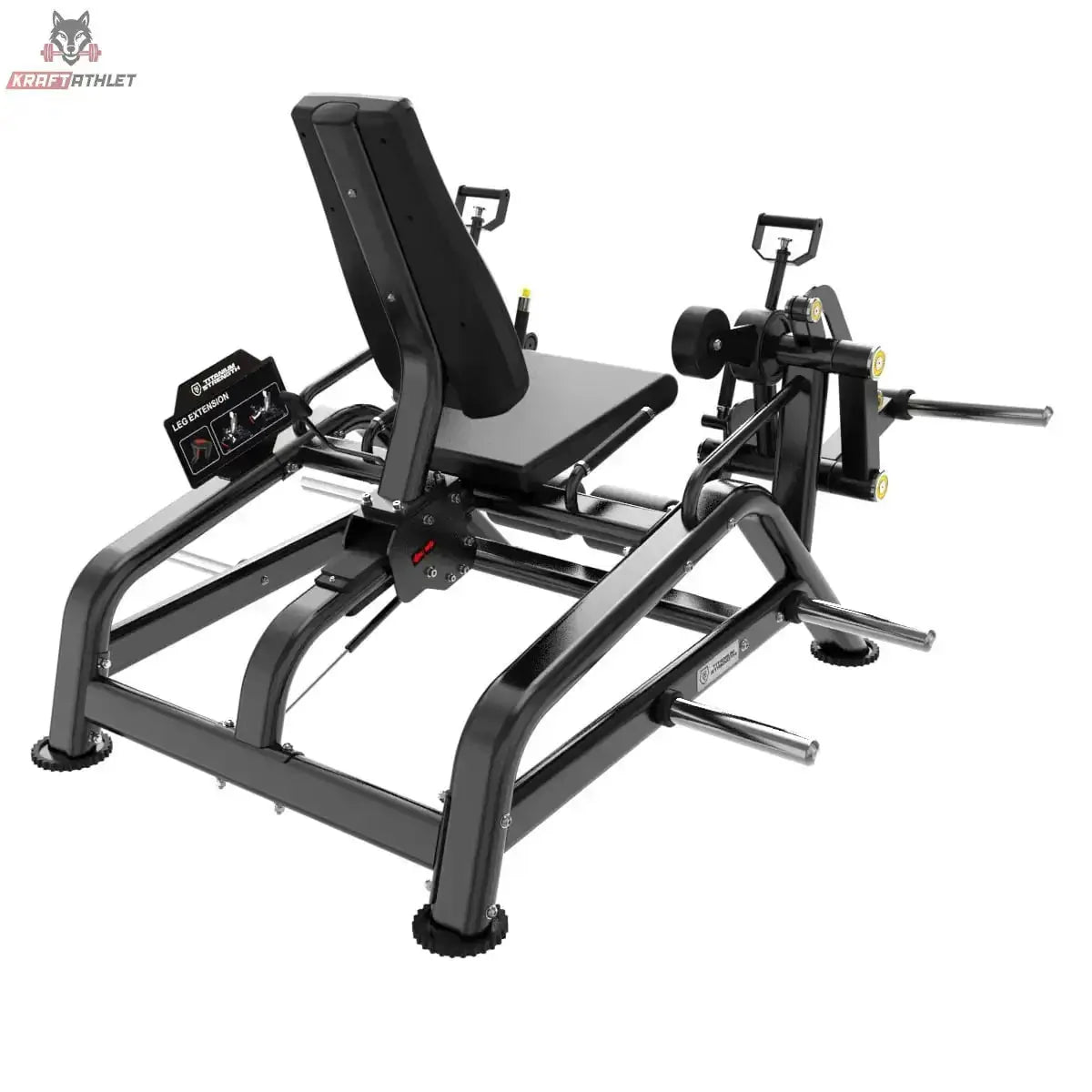 Titanium Strength Genesis Series IsoLateral Beinstrecker in Schrägansicht von hinten mit Rahmen