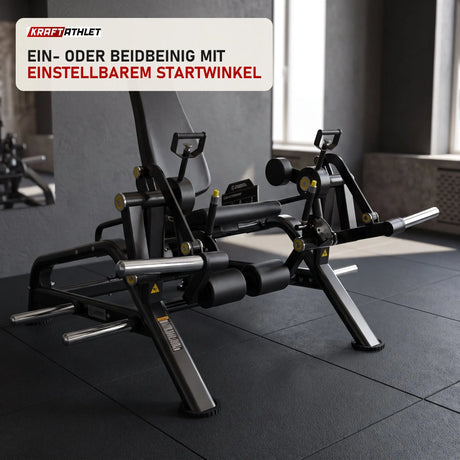 Titanium Strength Genesis Series IsoLateral Beinstrecker in einem fertig eingerichteten Studio mit dunklen Wänden und Gummiboden