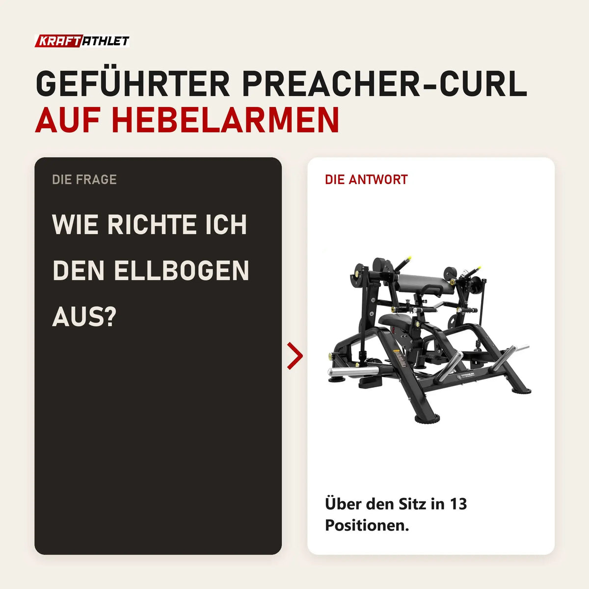 Frage und Antwort zu Titanium Strength Genesis Series IsoLateral Bizepscurl mit Hebel: Wie richte ich den Ellbogen aus?