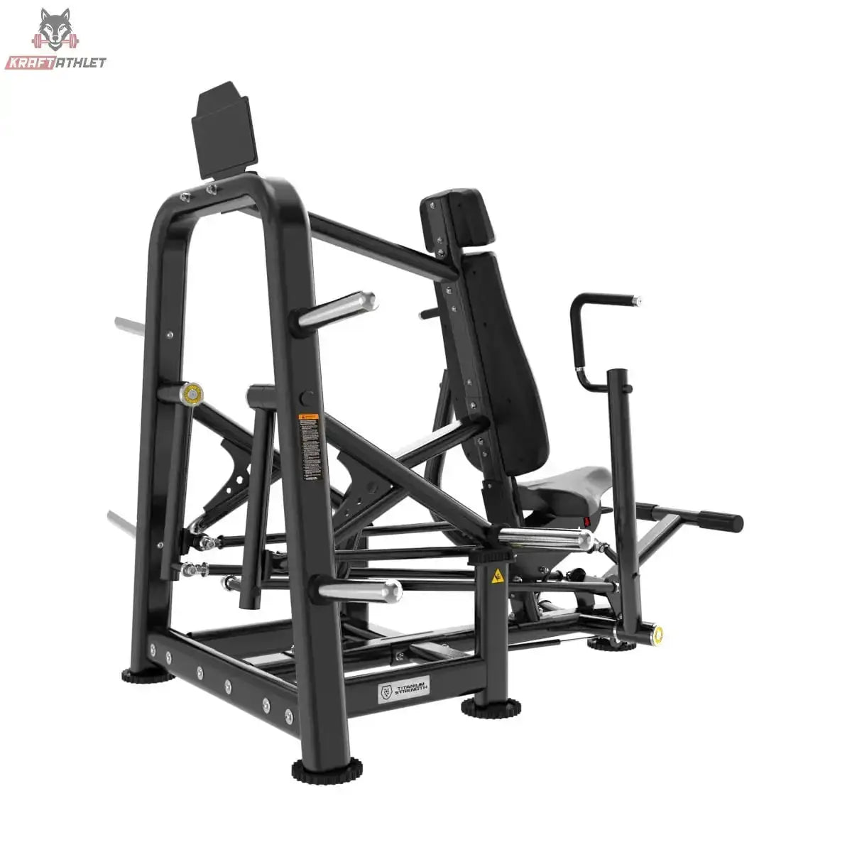 Titanium Strength Genesis Series IsoLateral Konvergente Brustpresse in Rückansicht mit Rahmen und Hebeln