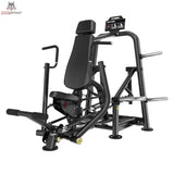 Titanium Strength Genesis Series IsoLateral Konvergente Brustpresse in Schrägansicht mit Fußhebel und Griffen