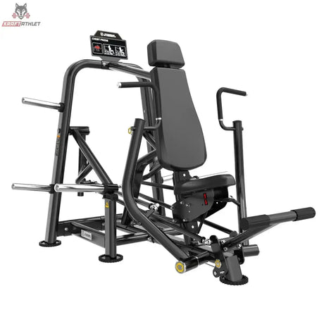 Titanium Strength Genesis Series IsoLateral Konvergente Brustpresse in seitlicher Schrägansicht mit Rückenpolster