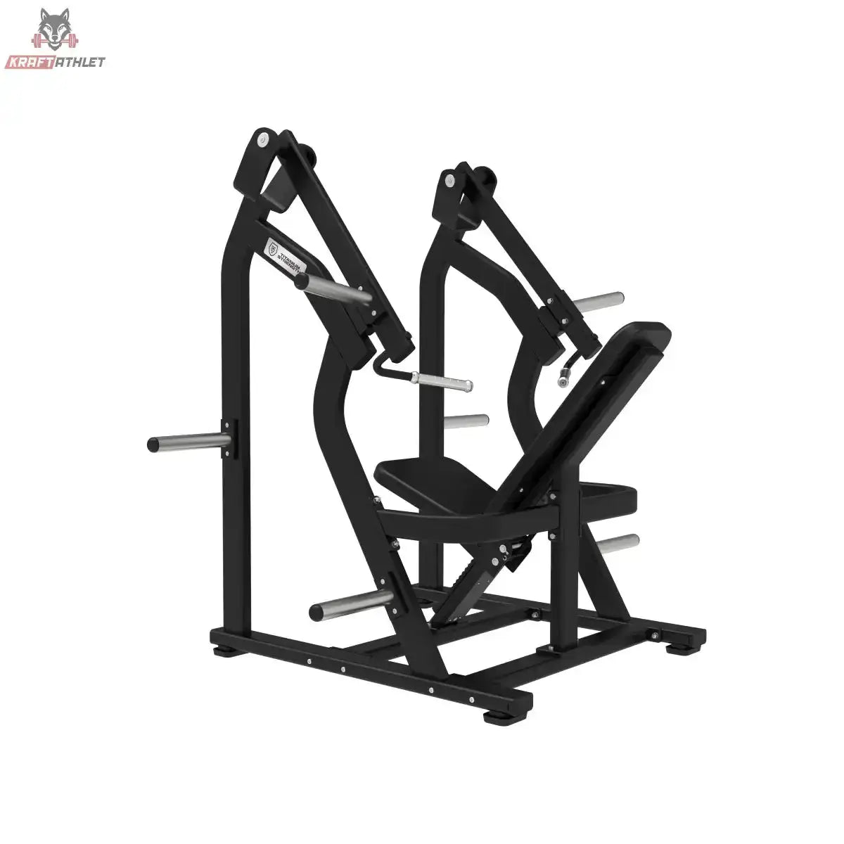 Titanium Strength Elite Series IsoLateral Schulterpresse – Frontansicht mit Rückenpolster und beiden Griffen