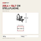 Maßbild Titanium Strength Genesis Series IsoLaterales Rudern mit Brustpolster: Stellfläche 208,4 × 156,7 cm, Höhe 160,5 cm