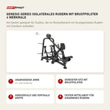 Titanium Strength Genesis Series IsoLaterales Rudern mit Brustpolster mit 4 Merkmalen: Unabhängige Arme, Geneigter Sitz mit Brustpolster, Horizontale und vertikale Griffe, Fester Mittelgriff für einarmiges Rudern