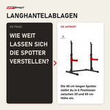 Frage und Antwort zu Titanium Strength Kniebeugenständer RS20: Wie weit lassen sich die Spotter verstellen?