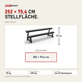 Maßbild Titanium Strength Kurzhantel-Rack mit Gummiauflagen 2 Ebenen für 12 Paare: Stellfläche 252 × 75,4 cm, Höhe 79 cm