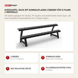 Titanium Strength Kurzhantel-Rack mit Gummiauflagen 2 Ebenen für 12 Paare mit 4 Merkmalen: 2 Ebenen, Gummiauflagen, Max. Belastung 450 kg, Pulverbeschichteter Stahl