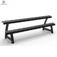 Titanium Strength Kurzhantel-Rack mit Gummiauflagen 2 Ebenen für 12 Paare: schwarzes Rack mit zwei Ablagen, Schrägansicht von links