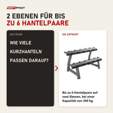 Frage und Antwort zu Titanium Strength Kurzhantelständer 2 Ebenen 6 Paare: Wie viele Kurzhanteln passen darauf?