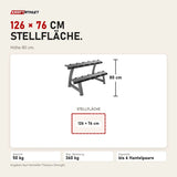 Maßbild Titanium Strength Kurzhantelständer 2 Ebenen 6 Paare: Stellfläche 126 × 76 cm, Höhe 80 cm