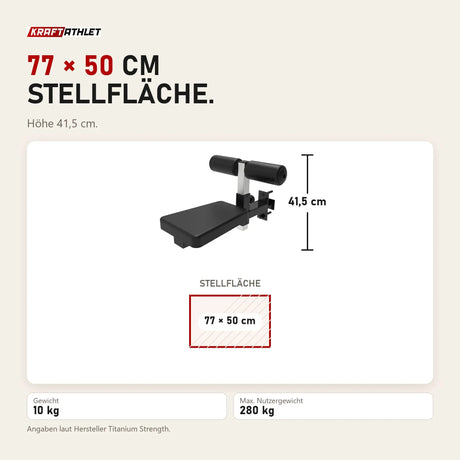 Maßbild Titanium Strength Lat-Pulldown-Sitz für B100 und B200: Stellfläche 77 × 50 cm, Höhe 41,5 cm