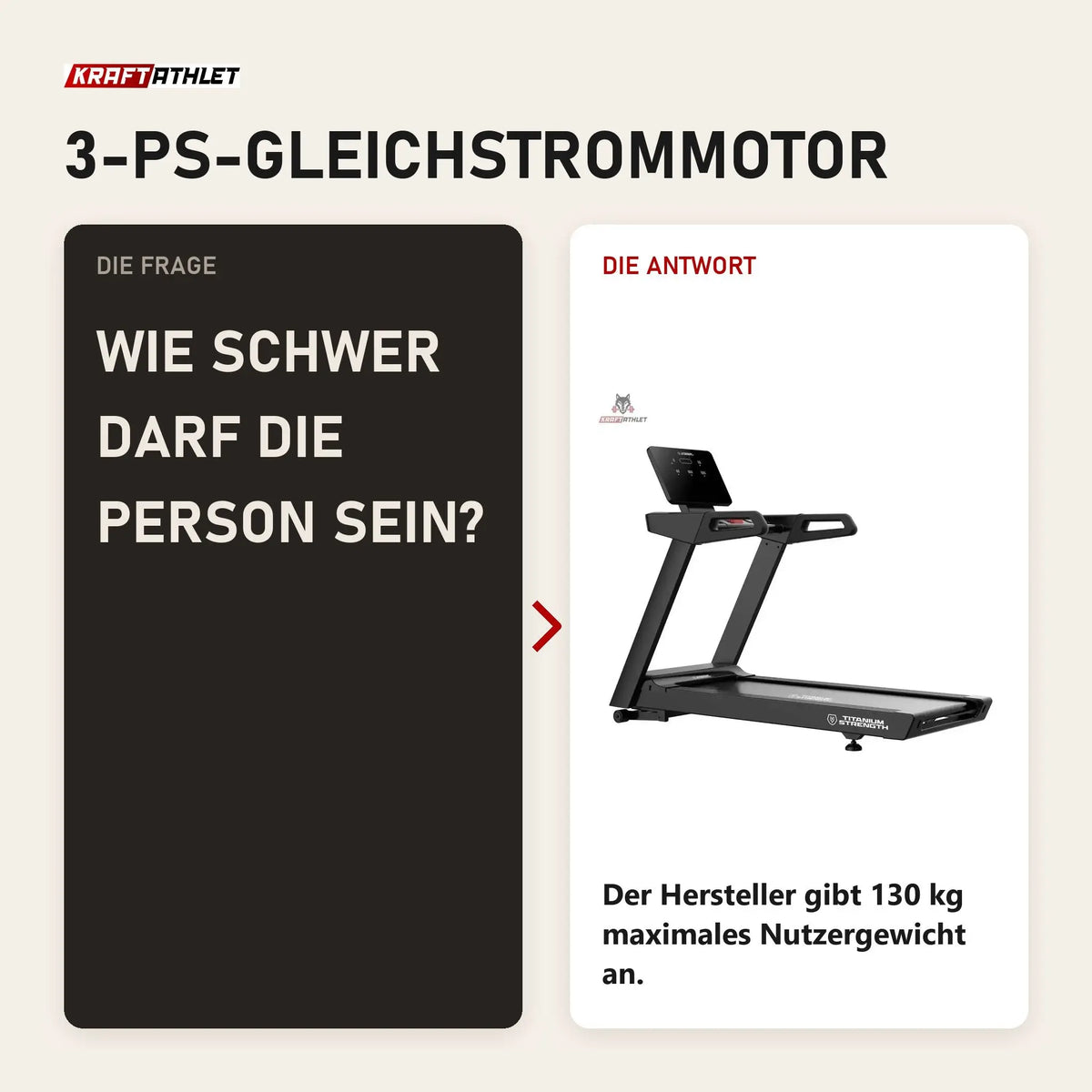 Frage und Antwort zu Titanium Strength LC10 DC Laufband: Wie schwer darf die Person sein?