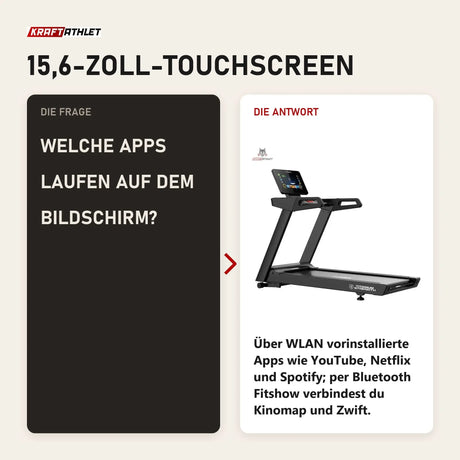 Frage und Antwort zu Titanium Strength LC20 AC Laufband mit 15,6-Zoll-Touchscreen: Welche Apps laufen auf dem Bildschirm?