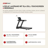 Titanium Strength LC20 AC Laufband mit 15,6-Zoll-Touchscreen mit 4 Merkmalen: 15,6-Zoll-Touchscreen, 3-PS-AC-Motor, 12 automatische Steigungsstufen, Lauffläche 150 × 52 cm