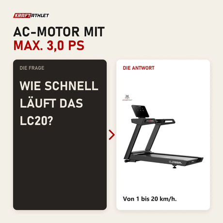 Frage und Antwort zu Titanium Strength LC20 AC Laufband mit LED-Display: Wie schnell läuft das LC20?