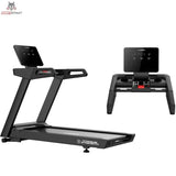 Titanium Strength LC20 AC Laufband mit LED-Display in Seitenansicht und Detail der Konsole mit Bedientasten