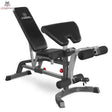 Titanium Strength LE23 FID-Hantelbank mit Scott-Curl-Pult und Beinmodul in der Schrägansicht von links