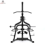 Titanium Strength LGS Multigym Doppelhebel + Seilzugtrainer in der Frontansicht mit Latzugstange, Hebelarmen und Scheibenablagen